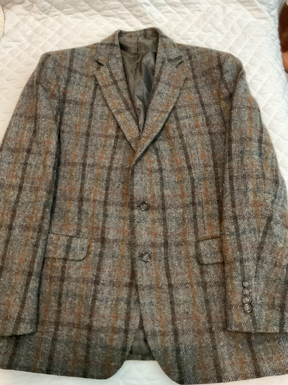Harris Tweed x Stafford Men's Plaid 100% Pure Wool Sport Coat in Gray and Brown